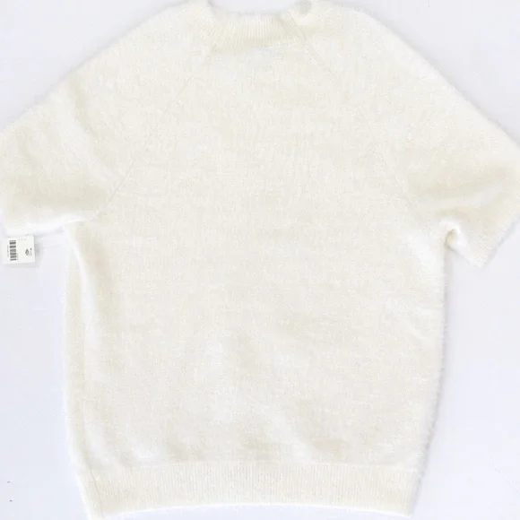 Anthropologie Eyelash Knit Cardigan Ivory Fuzzy Button Front M NWT - Picture 6 of 7